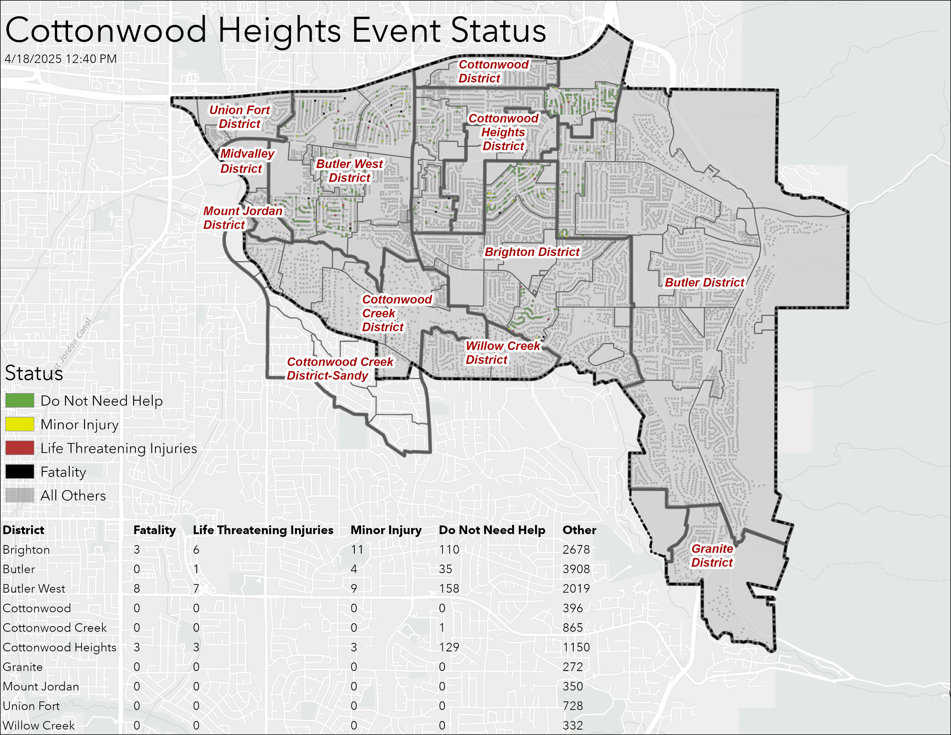 City-wide layout using data from a shakeout exercise