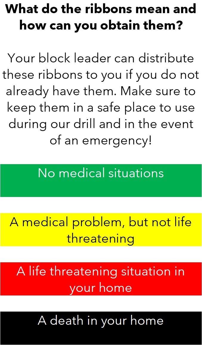 Flag colors are used to indicate household statuses in an emergency